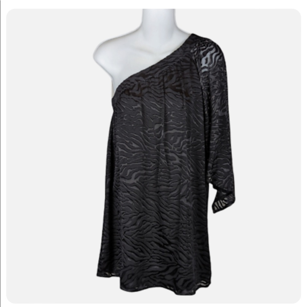 Marciano One Shoulder Silk Blend Black Velvet Blouse Black Size Small